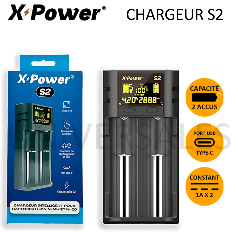 CHARGEUR S2 DOUBLE ACCU - X POWER