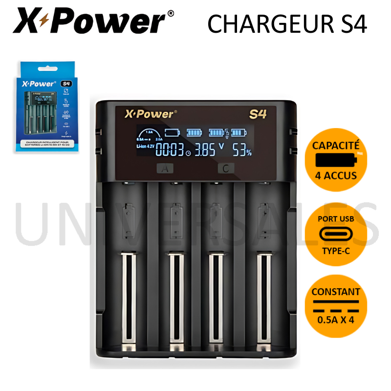 CHARGEUR S4 QUATRE ACCUS - X POWER CHARGEUR S4 QUATRE ACCUS - X POWER